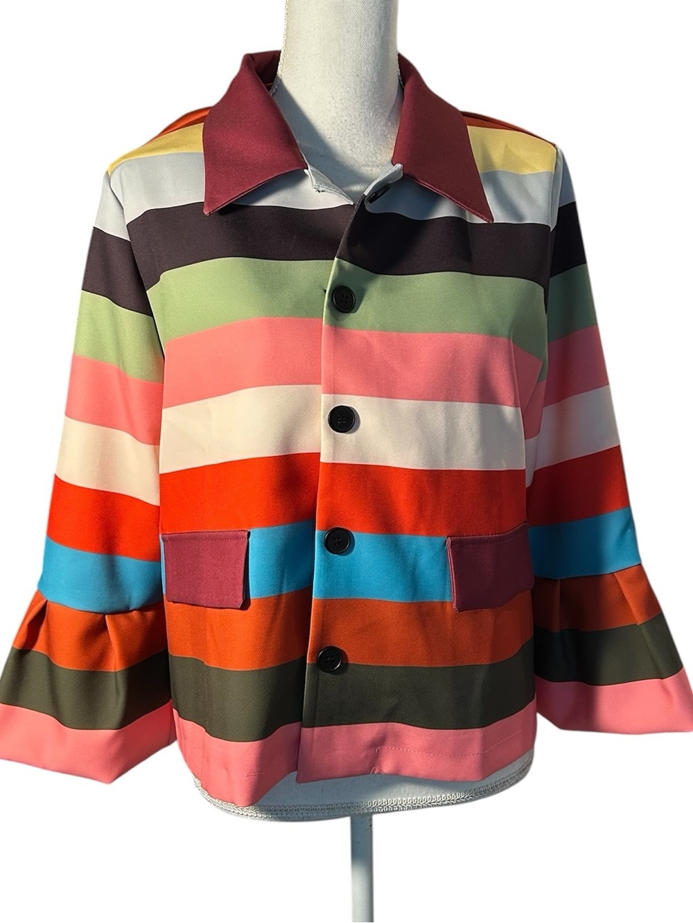 Uoozee Colorful Horizontal Stripe Button Down Jacket